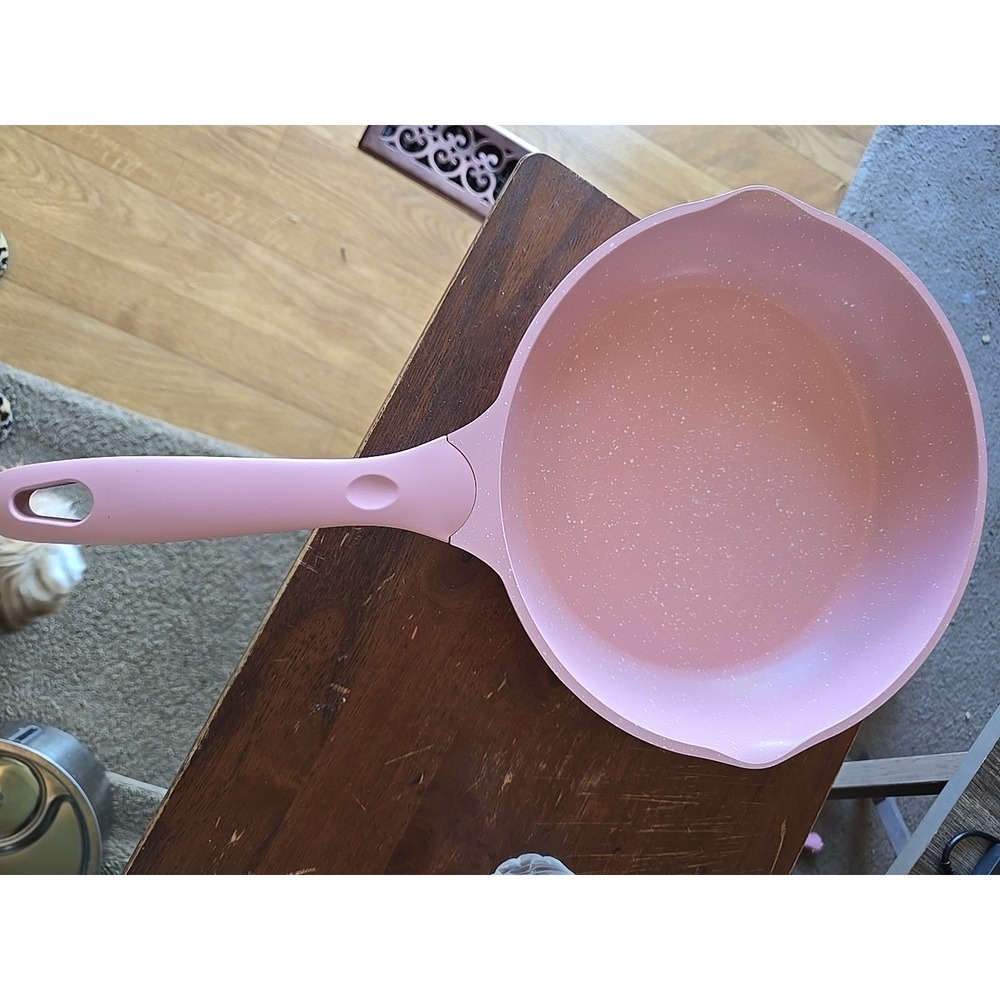 JEETEE 11 Inch Nonstick Frying Pan,‎ Stone Marble Coating With Lid Pink